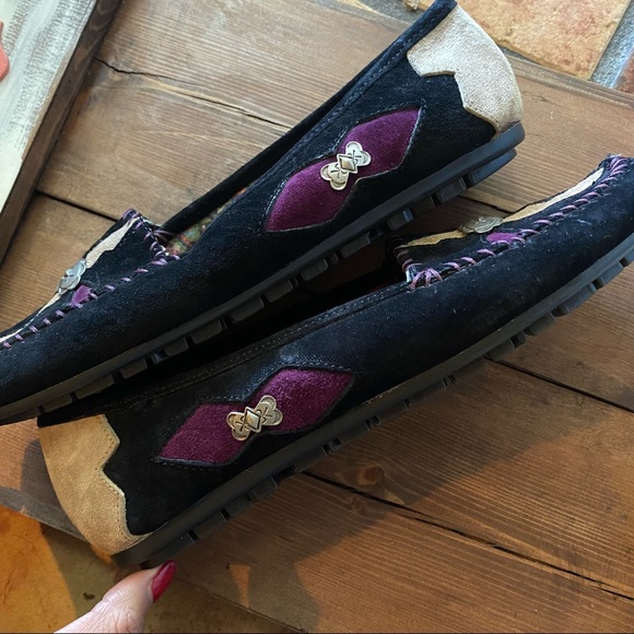 Aztec Western Boho Suede Hush Puppies Loafers Sz 8.5 - Picture 4 of 12